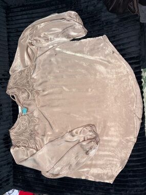 Maurices Tan/Brown Lace-Yoke Satin Blouse